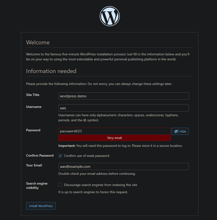 installing wordpress