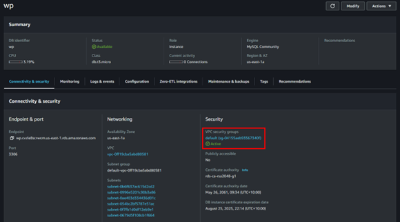 editing db security group