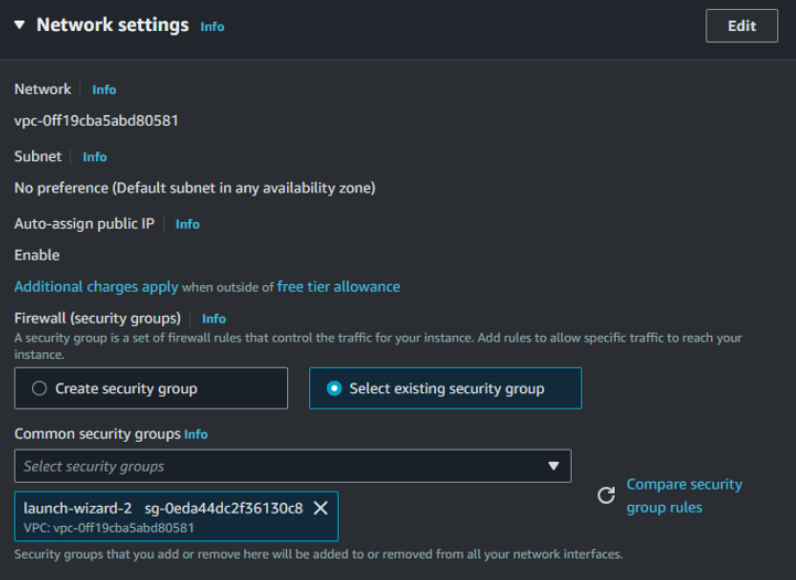 Selecting security group