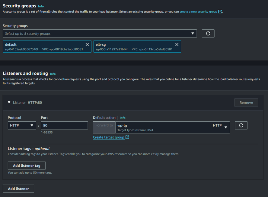 selecting elb sg and tg