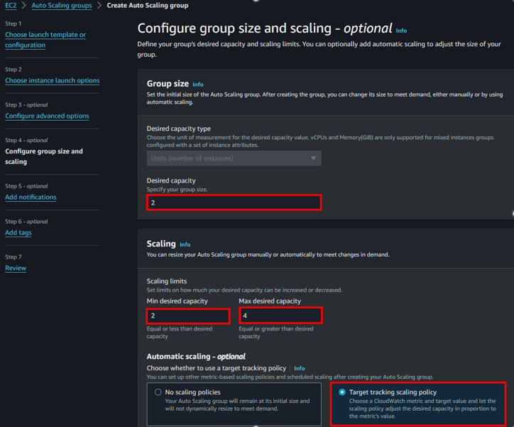Setting scaling and group size