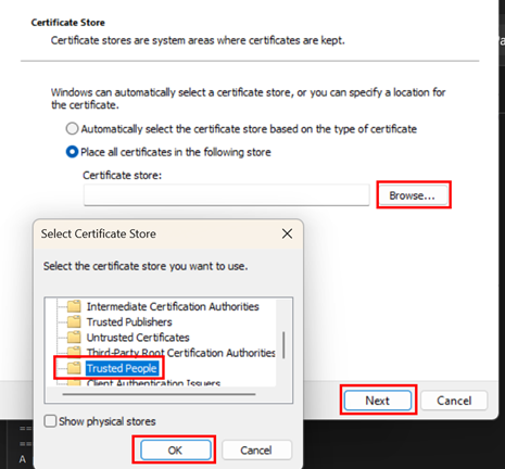 Placing Certificate in Trusted People