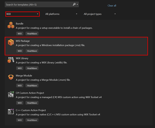 Selecting MSI Package
